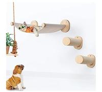 Zeetan Paquete De 3 Muebles De Pared para Gatos, Juego De Estantes De Pared para Gatos, Estante para Gatos De Madera De Goma Maciza para Dormir, Escalar, Descansar, Incluye 2 Escaleras, 1 Hamaca