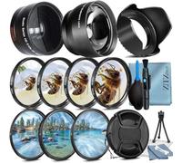 ZeeTech Paquete de accesorios de 49 mm para Canon EOS: R50, R100, M5, M6 Mark II, M6, R10, R7 + gran angular + teleobjetivo + kit de filtro de lente de 4 piezas + más (paquete de 19 piezas)
