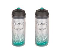 ZEFAL Pack Arctica 55 - Lote de 2 bidones para bicicleta 550ml - Bidon Ciclismo Isotermico - Inodoro e impermeable, botella deportiva sin BPA, Plata/Verde Caraibe, 2 x 550ml