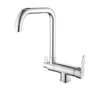 Zeffrary Grifo de cocina de 3 vías, plegable con arranque en frío, grifo mezclador 3 en 1 para filtro de agua, giratorio 360°, grifo de cocina con 2 palancas (cromo)