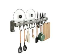 Zegupal Barra de cocina autoadhesiva, sin taladrar, para utensilios de | 50 cm, 10 ganchos, sistema de pegamento, fuerte adherencia, fácil montaje, barra de utensilios de cocina