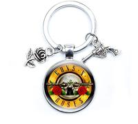 ZEIA3 Guns N Roses - Llavero creativo con banda de rock, llavero de moda con diseño de armas y rosas, colgante de cristal, joyería punk, regalo para los fanáticos, blanco, L, plata, 25