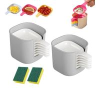 ZEID Dipping Sauce Plate and Holder Set, Mini Dipping Bowls with Handle, Plastic Dipping Dish with Storage Box, Mini Home Kitchen Seasoning Sauce Dishes Bowls (2Set Grey White)