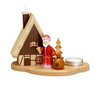 Zeidler Holzkunst Casa Fumador con Papá Noel en el Pedestal de una Vela de té, Natural - 16x21,5x12cm - Auténticos Fumadores Erzgebirge alemanes