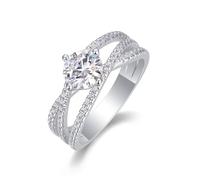 Zeigefinger Ring, Ring Damen Verlobungsring Hohlkreuzring mit 1 Karat Rundem Moissanit Silber 14K Weißgold Größe 56 (17.8)