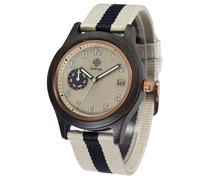 Zeitholz Reloj de Madera para Hombre Thum - Caja de Madera 40mm - Calendario Mensual - Manecillas Luminiscentes - Reloj Ecológico Ligero con Correa de Tela 20mm (Mocha)