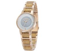 Zeitholz Reloj Solar para Mujer Freiberg de 34 mm, elaborado de Madera de Acero y Madera de sándalo o Roble, con tecnología Solar Japonesa y diseño Elegante y sostenible. (Blanco)