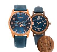 Zeitholz Relojes de Madera para Parejas, Grabado Gratis, Regalos, Reloj analógico, Klitten Azul 42 mm y Rosenbach Navy 36 mm, Madera 100% Natural, Movimiento de Cuarzo japonés.