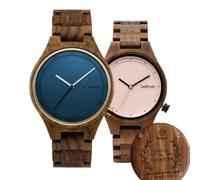 Zeitholz Relojes de Madera Parejas con Grabado Gratuito, Regalos Personalizables, Stolpen 42 mm y Stolpen 36 mm. Fabricados en Madera Natural con Movimiento de Cuarzo japonés.… (Azul-Rosa)