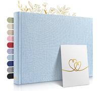 ZEITLOOS® Álbum de fotos para pegar y escribir - lino - 150 fotos Azul bebé | Precioso diseño con hojas protectoras - álbum de fotos 10x15 para rellenar 21x28cm - 50 páginas - boda y regalo