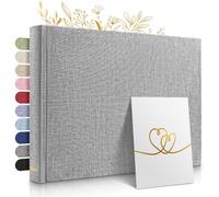 ZEITLOOS® Álbum de fotos para pegar y escribir - lino - 150 fotos Gris | Precioso diseño con hojas protectoras - álbum de fotos 10x15 para rellenar 21x28cm - 50 páginas - boda y regalo