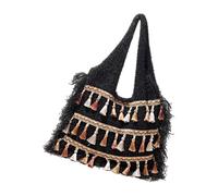 Zeiwohndc Bolsas de ganchillo de punto con borlas de playa para mujer, bolso de compras, casual, bolsa de viaje, plegable, bolsa de ganchillo para mujer, Black, One Size