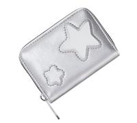 Zeiwohndc Elegante cartera compacta con patrón de estrellas, espaciosa piel sintética, tarjetero para viajes y uso diario, monedero con acento de estrellas, Silver