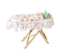 Zeiwohndc Tabla de planchar de madera en miniatura con hierro para casas de muñecas escala 1/12, muebles de sala de estar, accesorios de exhibición de paisaje