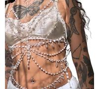 Zeizafa Collar De Hombro Con Perlas De Imitación De Cadena Para Pecho Joyería Corporal Hecha a Mano Para Mujer Accesorios De Boda Elegantes Accesorio De Perlas Para Fiesta