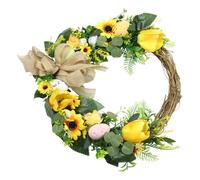 Zeizafa Corona de Pascua con lazo artificial para decoración del hogar, festival, puerta delantera