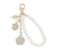 Zeizafa Delicate Lightweight Resin Rose Keyring with Pearls Chain Rustproof Key Holder Stylish Bag Accessories for Everyday Use Chic Keychain Ornament