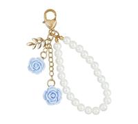Zeizafa Delicate Lightweight Resin Rose Keyring with Pearls Chain Rustproof Key Holder Stylish Bag Accessories for Everyday Use Chic Keychain Ornament