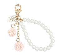 Zeizafa Delicate Lightweight Resin Rose Keyring with Pearls Chain Rustproof Key Holder Stylish Bag Accessories for Everyday Use Chic Keychain Ornament