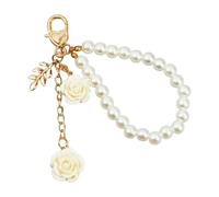 Zeizafa Delicate Lightweight Resin Rose Keyring with Pearls Chain Rustproof Key Holder Stylish Bag Accessories for Everyday Use Chic Keychain Ornament