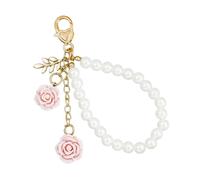 Zeizafa Delicate Lightweight Resin Rose Keyring with Pearls Chain Rustproof Key Holder Stylish Bag Accessories for Everyday Use Chic Keychain Ornament