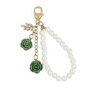 Zeizafa Delicate Lightweight Resin Rose Keyring with Pearls Chain Rustproof Key Holder Stylish Bag Accessories for Everyday Use Chic Keychain Ornament