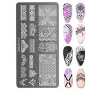 Zeizafa Juego de 6 placas de estampado de uñas para lazos, flores y diseños de encaje, accesorios de uñas para decoración de manicura