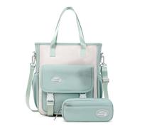 zeizafa Mochila versátil de moda para el regreso a clases, bolsa de hombro, bolso de mano, estuche para niñas, estudiantes de primaria, Green, two piece set