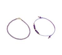 Zeizafa Stylish Crystals Bracelet Gold Beaded Chain Layer Stacking Jewelry Natural Amethyst Stone Meaningful Gift Ideas Layer Crystals Wristband