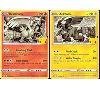 Zekrom & Reshiram - Lote de tarjetas de celebración Pokemon - Lámina holográfica legendaria - 002/025 y 010/030