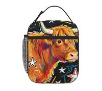 Zelinge Bolsa de almuerzo con asa de hebilla desmontable, pintura de vaca de las tierras altas, a prueba de fugas, reutilizable, compacta, enfriador para el trabajo, viajes, viajes