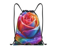 Zelinge Bolsa de cordón para gimnasio, bolsa de cuerda para deporte, natación, yoga, Rainbow Rose Black, 14 x 16.9 inch, Mochilas Daypack