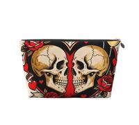 Zelinge Bolsa de maquillaje compacta impermeable para artículos de tocador, pequeña bolsa organizadora de cosméticos, Skull Lovers Rose Endless Love, One Size