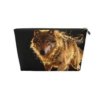 Zelinge Bolsa de maquillaje compacta portátil de viaje, pequeña bolsa organizadora de cosméticos, Wolf And Fire Scene Black-1, Talla única