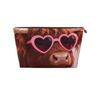 Zelinge Bolsa de maquillaje de moda, portátil, de viaje, neceser de almacenamiento de cosméticos, Highland Cow Rose Valentine-1, One Size