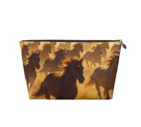 Zelinge Bolsa de maquillaje impermeable con cremallera para cosméticos, Pintura dinámica de manada de caballos salvajes, One Size