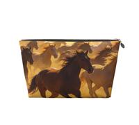 Zelinge Bolsa de maquillaje portátil impermeable con cremallera, Manada de caballos salvajes, One Size