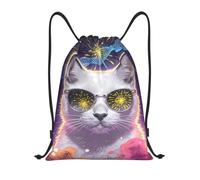 Zelinge Bolsa deportiva con cordón para gimnasio, Cool Cat con gafas de sol, S (14 x 16.9 inch), Deporte