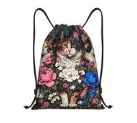 Zelinge Bolsa deportiva con cordón para gimnasio, deporte, natación, yoga, Elegant Cats Verde Marrón, 14 x 16.9 inch, Mochilas Daypack