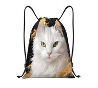 Zelinge Bolsa deportiva con cordón para gimnasio, natación, playa, Gato con salpicaduras doradas, 16.5 x 19.6 inch, Mochilas Daypack