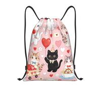 Zelinge Bolsa deportiva con cordón para yoga, baile, viajes, Cute Cats Floral Hearts Valentine, 16.5 x 19.6 inch, Mochilas Daypack