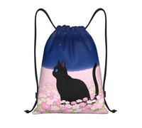 Zelinge Bolsas con cordón para gimnasio, baile, yoga, Gato en campo floral, 14 x 16.9 inch, Mochilas Daypack