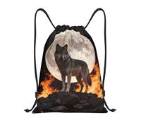 Zelinge Bolsas con cordón para gimnasio, bolsa de natación para playa, Wolf and Moon Flame, 14 x 16.9 inch, Mochilas Daypack