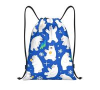 Zelinge Bonita mochila con cordón para gimnasio, deporte, bolsa de cuerda para yoga, baile, viajes, Bear Winter Snowflakes Navy, 14 x 16.9 inch