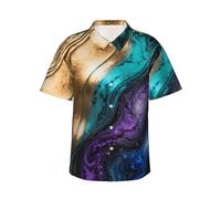 Zelinge Camisa hawaiana de manga corta con botones para hombre, camisas de playa de verano, tallas S-3XL, Cosmic Swirl Art Gold, Medium