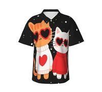 Zelinge Camisa hawaiana de manga corta con botones para hombre, camisas de vacaciones en la playa, tallas S-3XL, Love Cats on Dark, Medium