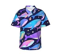 Zelinge Camisa hawaiana de manga corta con botones para hombre, camisas de vacaciones S-3XL, Dreamy Whale Purple, X-Large