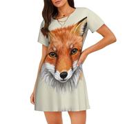 Zelinge Cómodo vestido de noche para mujer, camisón holgado, camisa de dormir suave, camiseta de dormir S-3XL, Fox Head Potrait, S