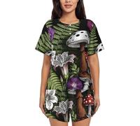 Zelinge Conjunto de pijama de manga corta para mujer, conjunto de 2 piezas, ropa de dormir S-4XL, Botanical Mushroom Dark, XXXXL