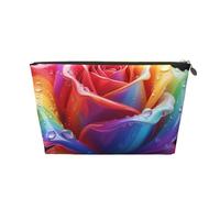 Zelinge Divertida bolsa de maquillaje portátil de viaje con cremallera, Rainbow Rose Black-1, One Size